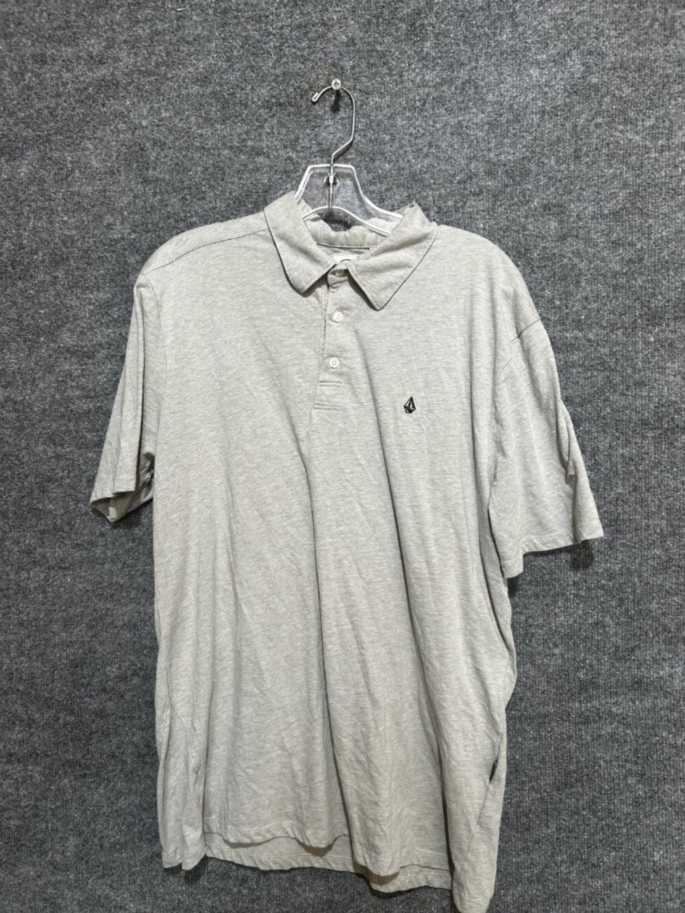 Volcom Polo Shirt Mens Large Gray Short Sleeve Logo Cotton Blend Knit Casual